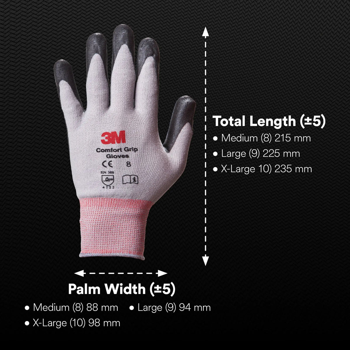 3M CG-GU Comfort Grip Glove, Gray, 1 Pair, Sizes