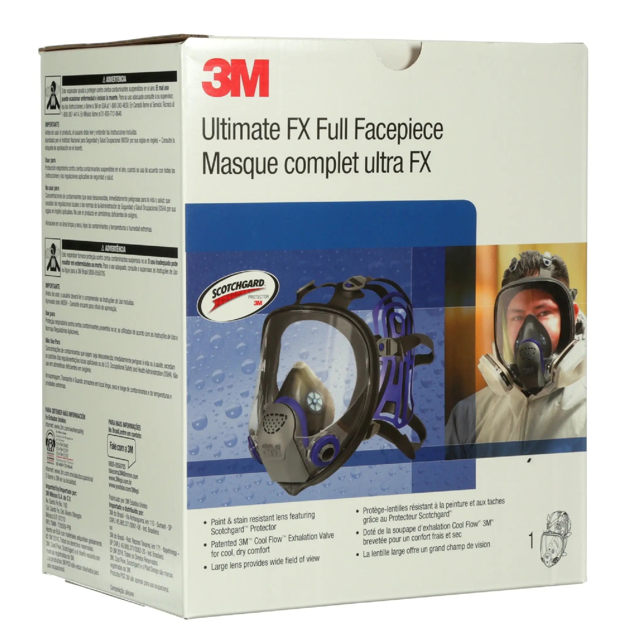 3M FF-400 Series Ultimate FX Full Facepiece Reusable Respirator, Black, 1 Each, Box-Side