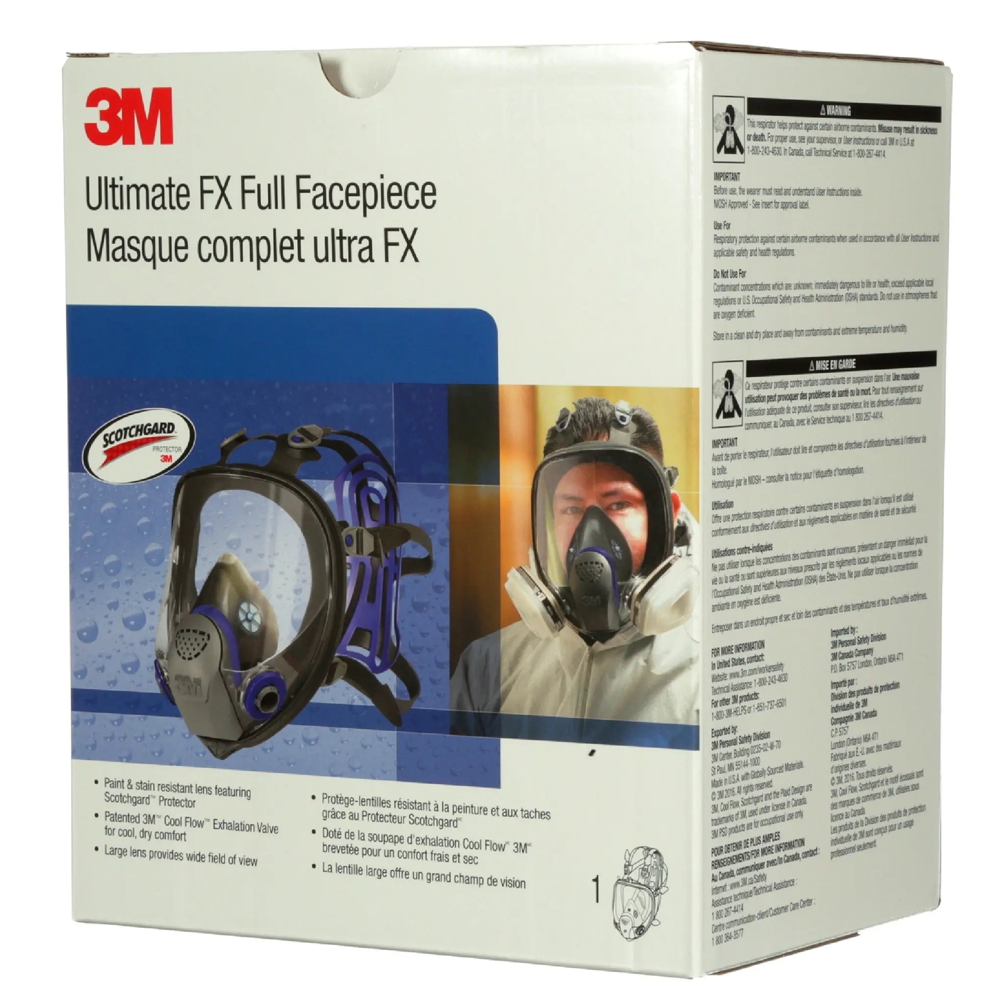 3M FF-400 Series Ultimate FX Full Facepiece Reusable Respirator, Black, 1 Each, Box-Side1