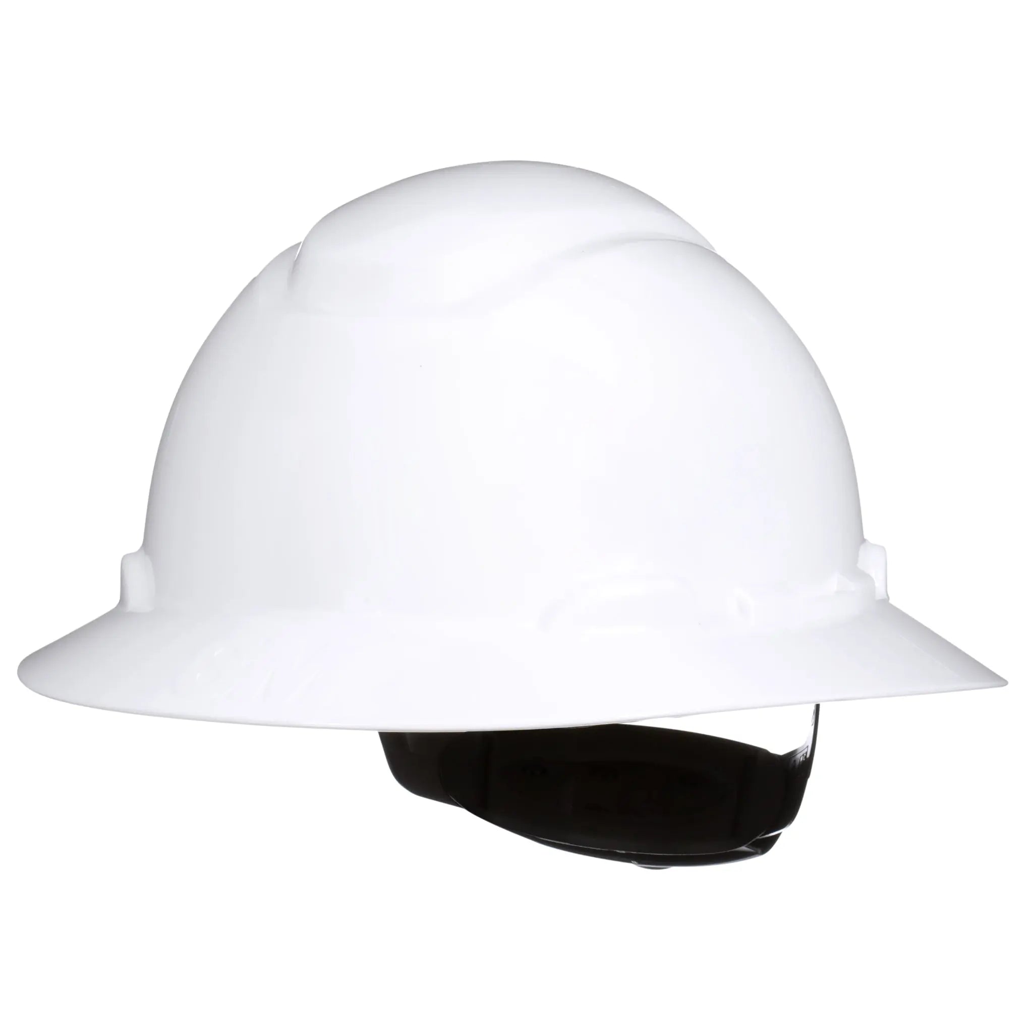 3M SecureFit Full Brim Hard Hat H-801SFR-UV, White, 4-Point Pressure Diffusion Ratchet Suspension, with UVicator, Left Side View