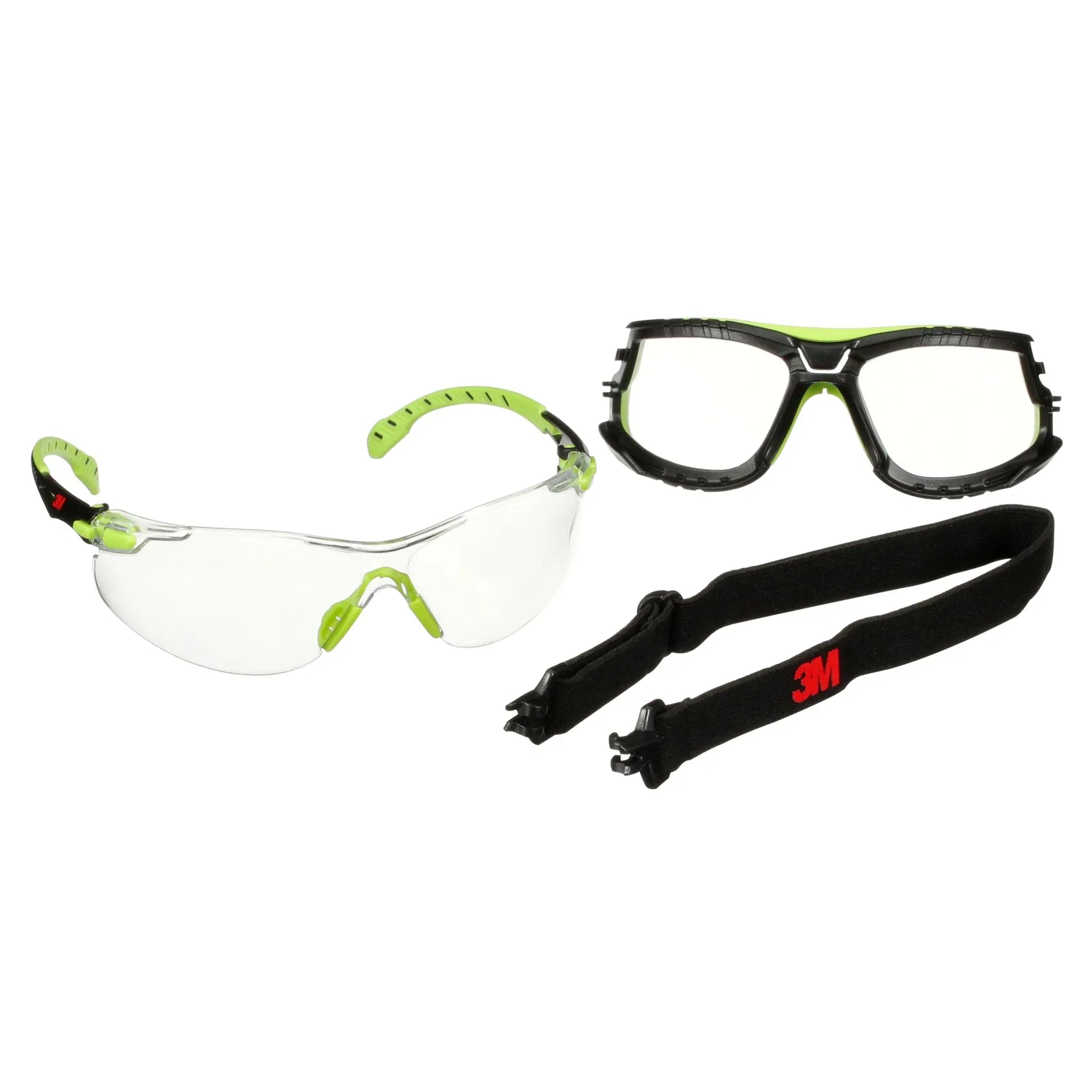 3M Solus 1000 Series S1201SGAF-TKT, Grn/Blk, Scotchgard Anti-Fog Coating, Clear AF-AS Lens, TPE/Strap, 20 ea/Case
