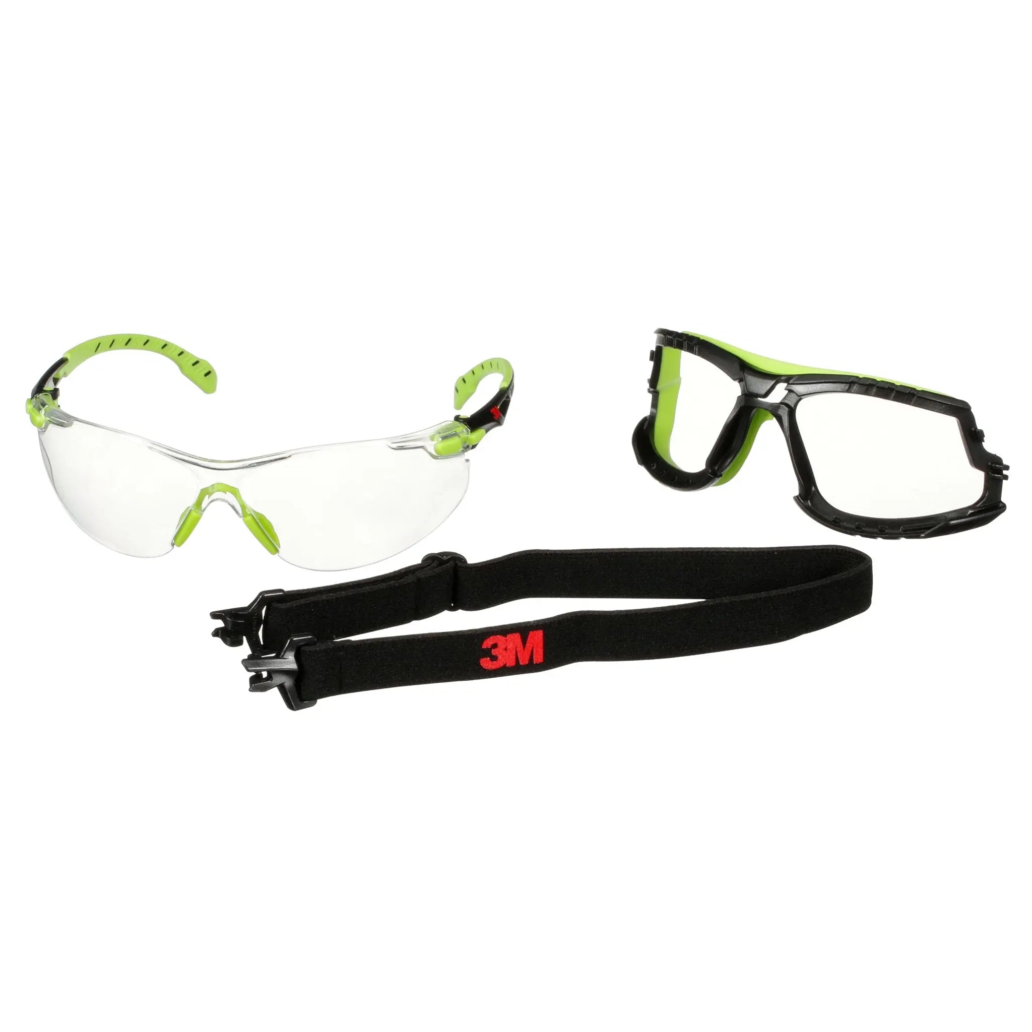 3M Solus 1000 Series S1201SGAF-TKT, Grn/Blk, Scotchgard Anti-Fog Coating, Clear AF-AS Lens, TPE/Strap, 20 ea/Case