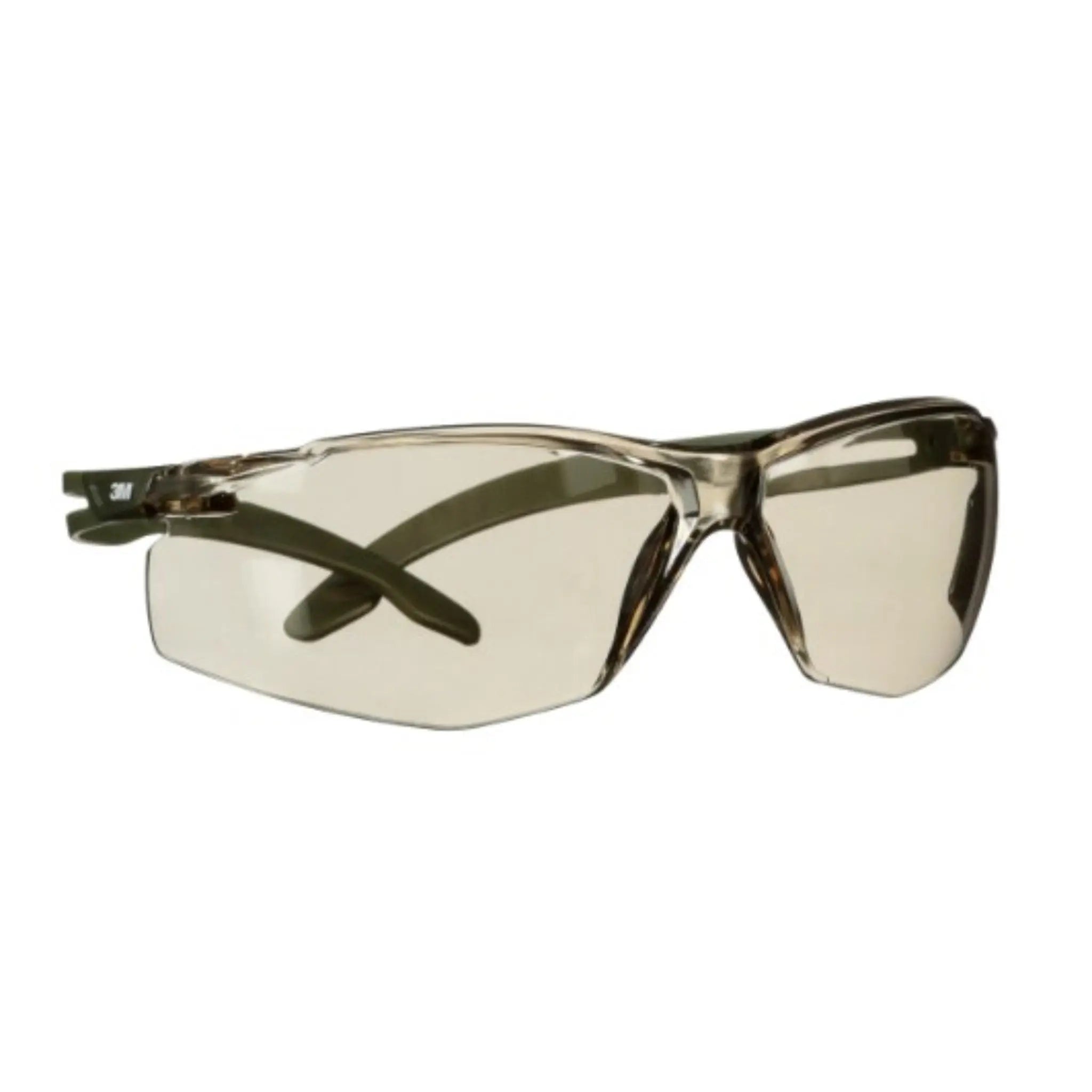 3M SecureFit 500 Series SF528SGAF-DGR, Olive Green, Scotchgard Anti-Fog Coating, Lt Brown AF-AS Lens, 20 ea/Case, Side View