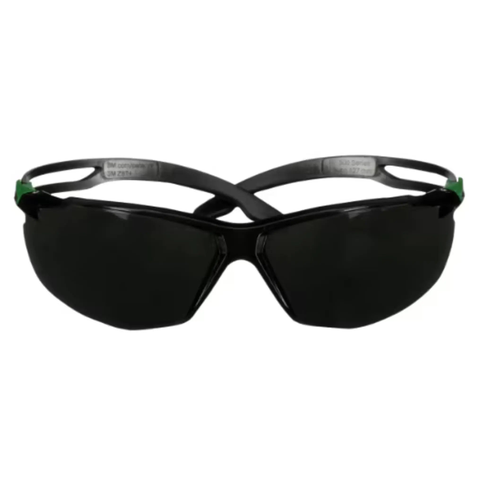 3M SecureFit 500 Series SF550AF-GRN, Black/Green, IR 5.0 Gray AF-AS Lens, 20 ea/Case, Top Front View