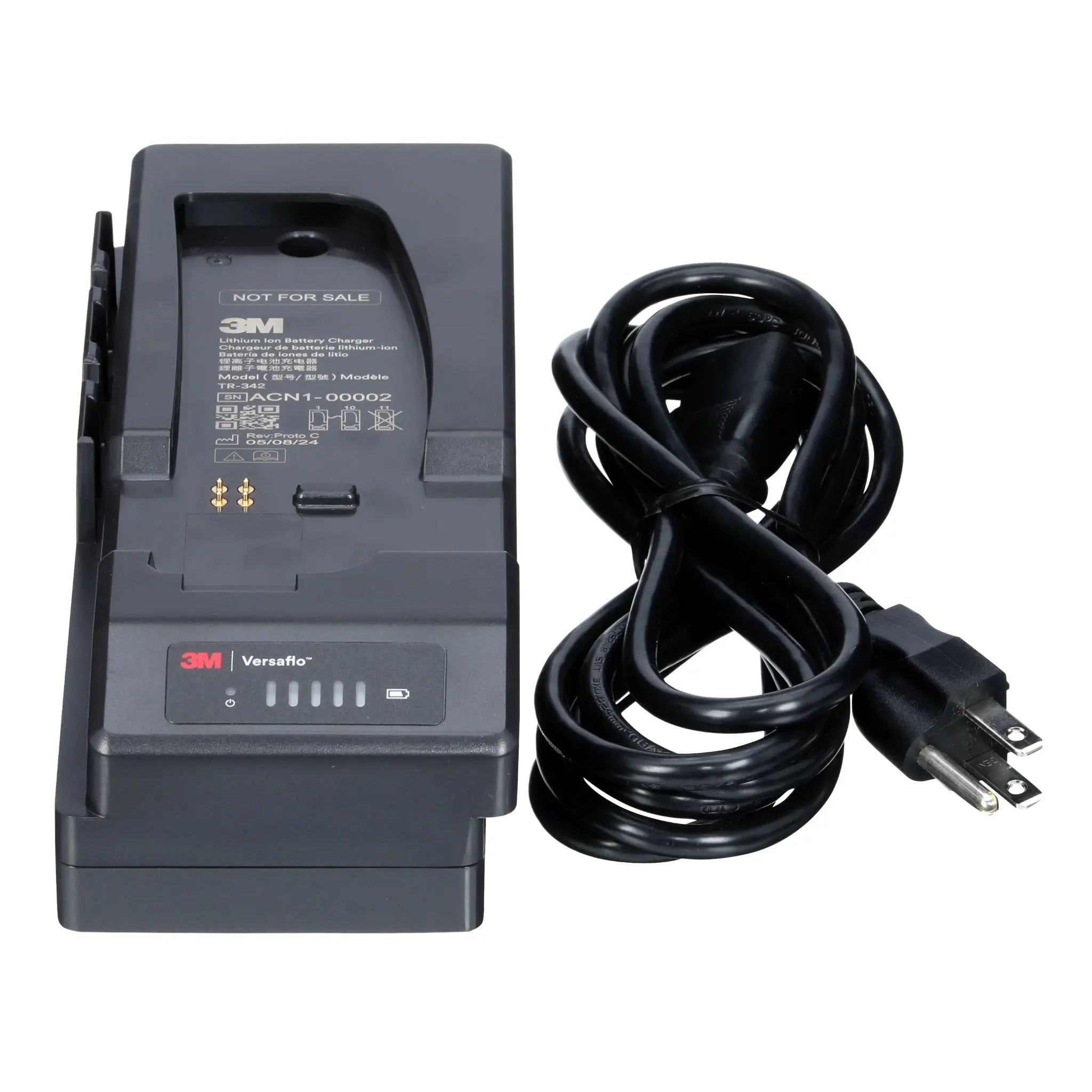 3M Versaflo TR-342N Single Station Battery Charger Kit, for Versaflo TR-300+ PAPR, Center View with Cord