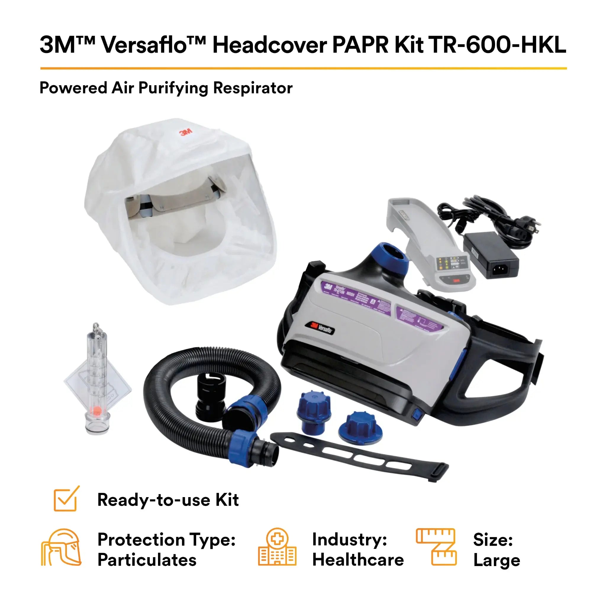 3M Versaflo TR-600-HKL Healthcare PAPR Kit, Gray, Medium/Large, Ready-to-use