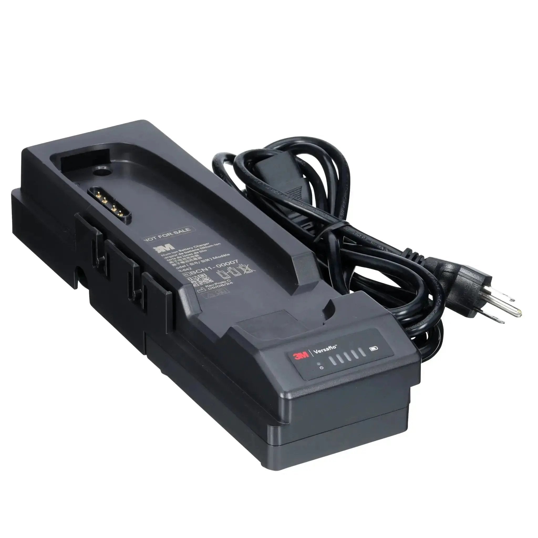 3M Versaflo TR-642N Single Station Battery Charger Kit, left side view with cord