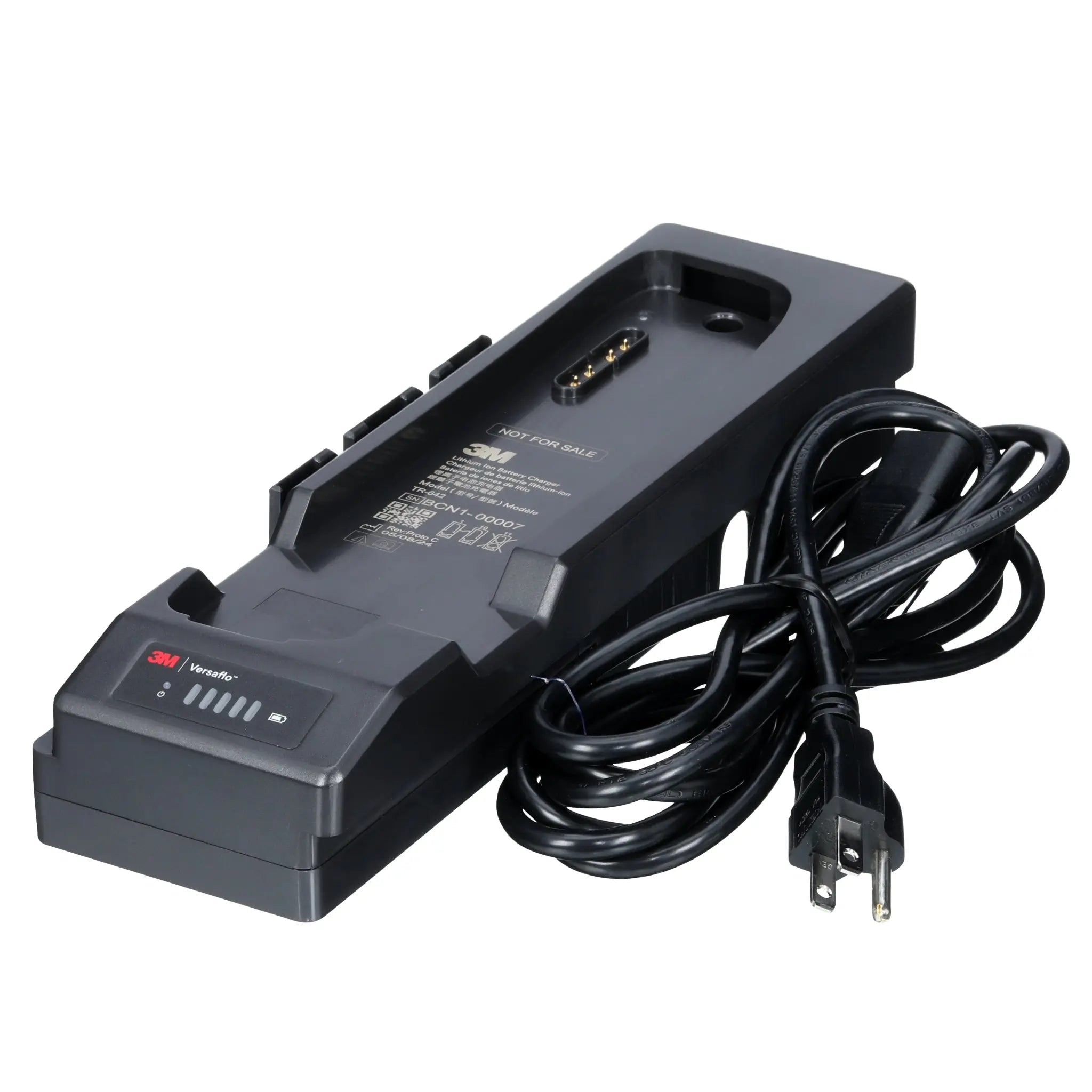 3M Versaflo TR-642N Single Station Battery Charger Kit, right side view with cord