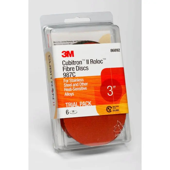 3M™ Cubitron™ II Roloc™ Fibre Disc 987C, 86892, TR, 3 in, Multi Pack, 5 Pack per case
