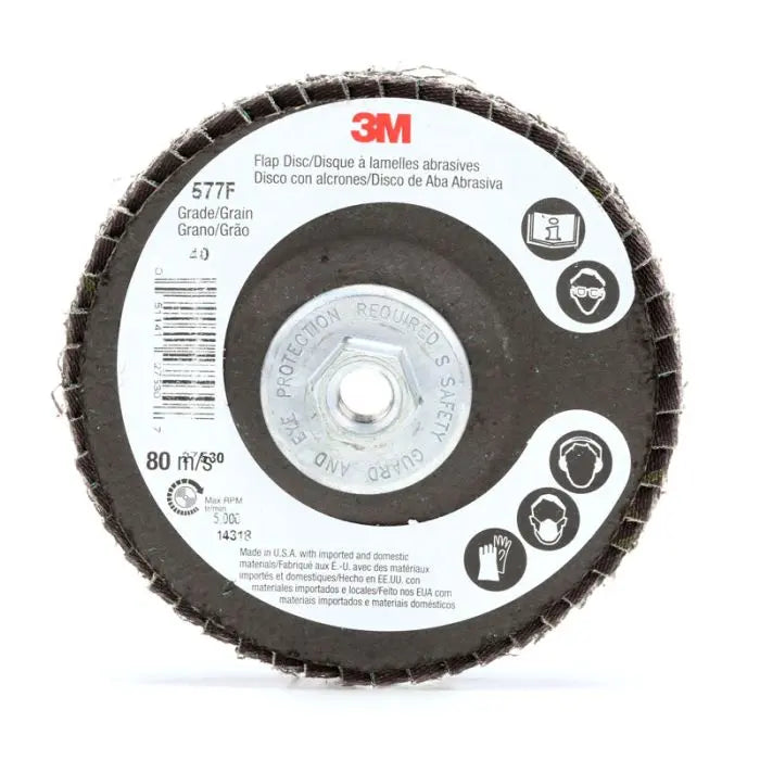 3M™ Flap Disc 577F, T29 Quick Change, 4 in x 3/8-24, 40, 10 per case