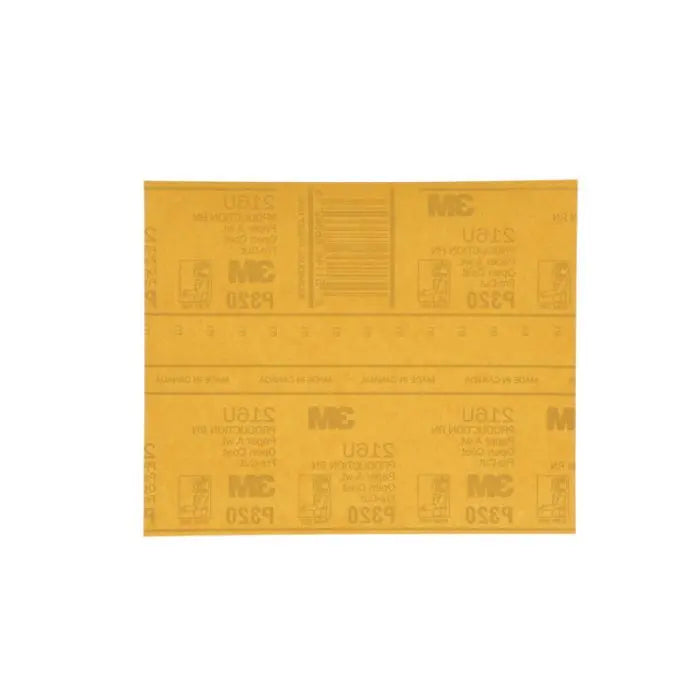 3M™ Gold Abrasive Sheet, 02541, P320 grade, 9 in x 11 in, 50 sheets per sleeve, 5 sleeves per case