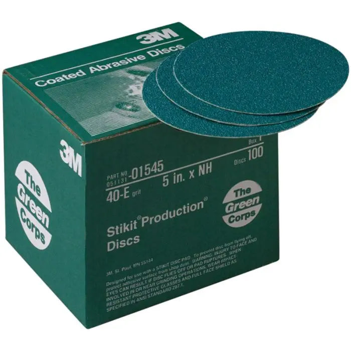 3M™ Green Corps™ Stikit™ Production™ Disc, 01545, 5 in, 40 grit, 100 discs per carton, 5 cartons per case