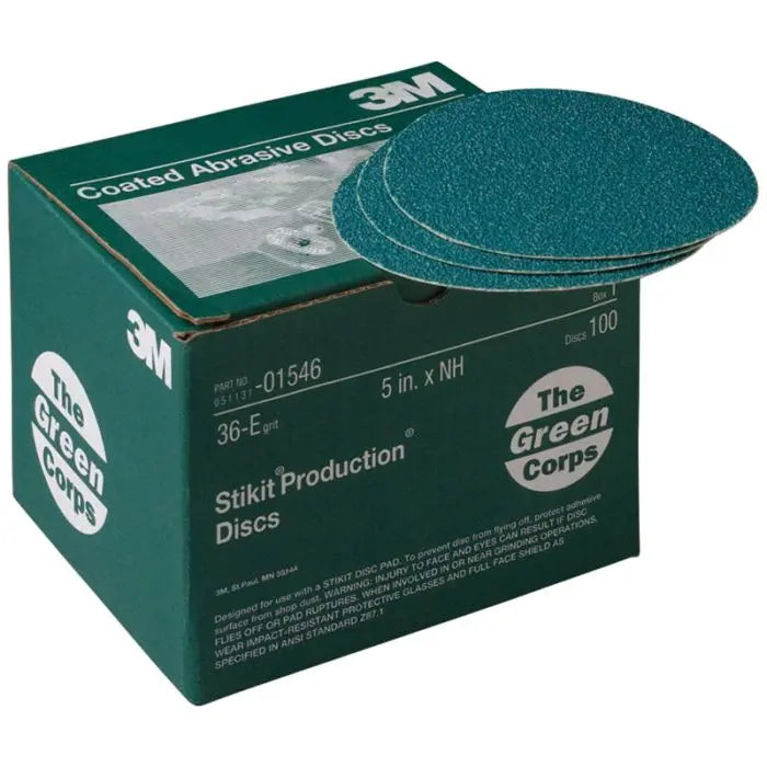 3M™ Green Corps™ Stikit™ Production™ Disc, 01546, 5 in, 36 grit, 100 discs per carton, 5 cartons per case