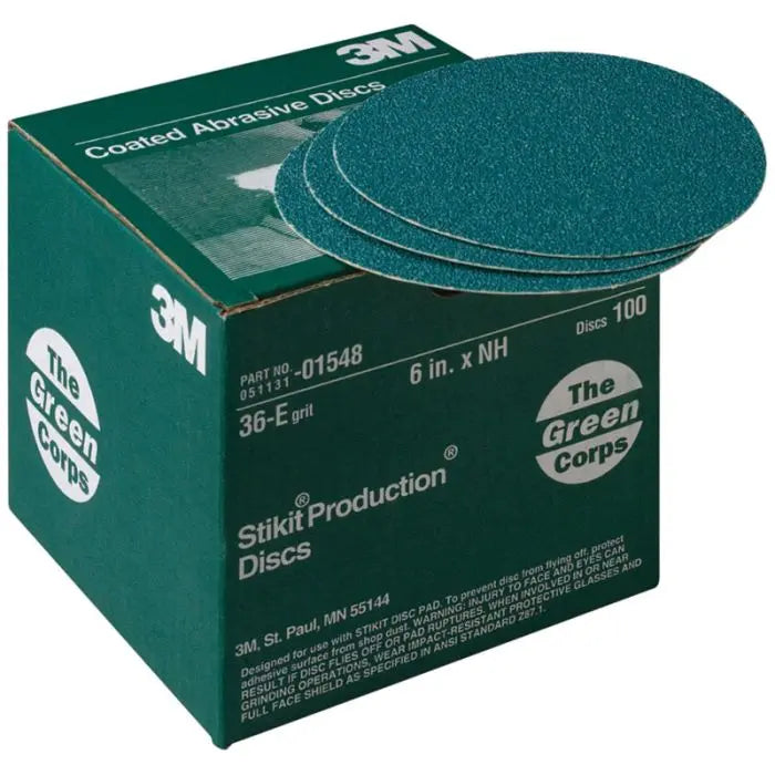 3M™ Green Corps™ Stikit™ Production™ Disc, 01548, 6 in, 36 grit, 100 discs per carton, 5 cartons per case