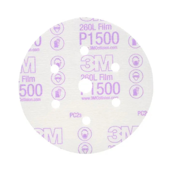 3M™ Hookit™ Finishing Film Abrasive Disc 260L, 01050, 6 in, Dust Free, P1500, 100 discs per carton, 4 cartons per case