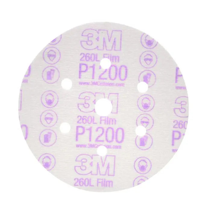 3M™ Hookit™ Finishing Film Abrasive Disc 260L, 01068, 6 in, Dust Free, P1200, 100 discs per carton, 4 cartons per case