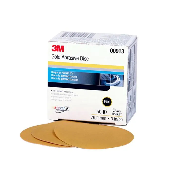 3M™ Hookit™ Gold Disc, 00913, 3 in, P400, 50 discs per carton, 4 cartons case