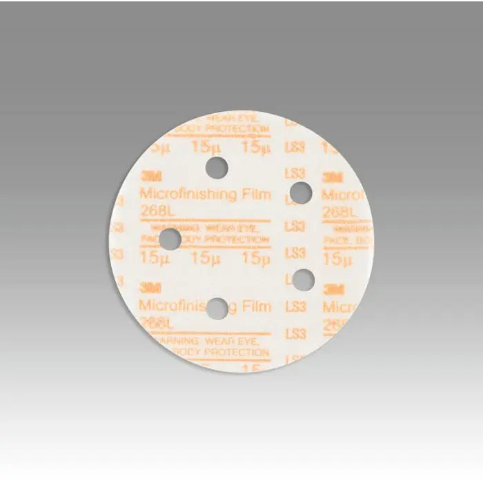 3M™ Hookit™ Microfinishing Film Disc 268L, D/F, Type D, 5 in x NH 5 Holes 15 Micron, 500 per case