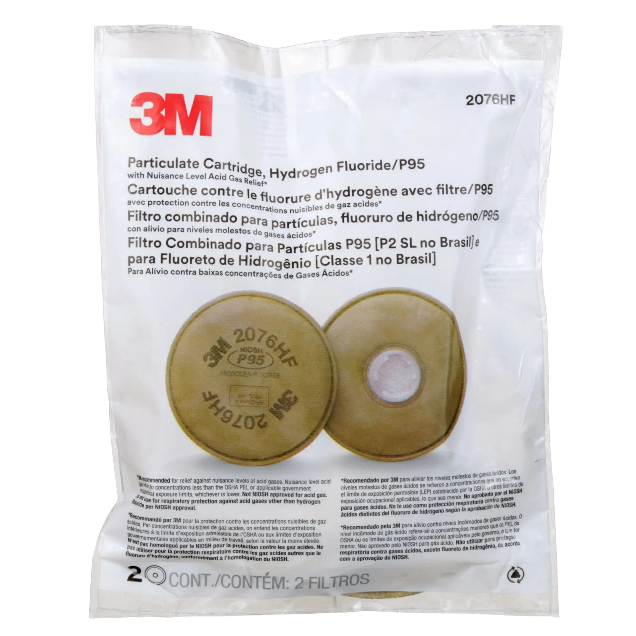 3M™ Particulate Cartridge 2076HF, Hydrogen Fluoride/P95, with Nuisance Level Acid Gas Relief, Front View