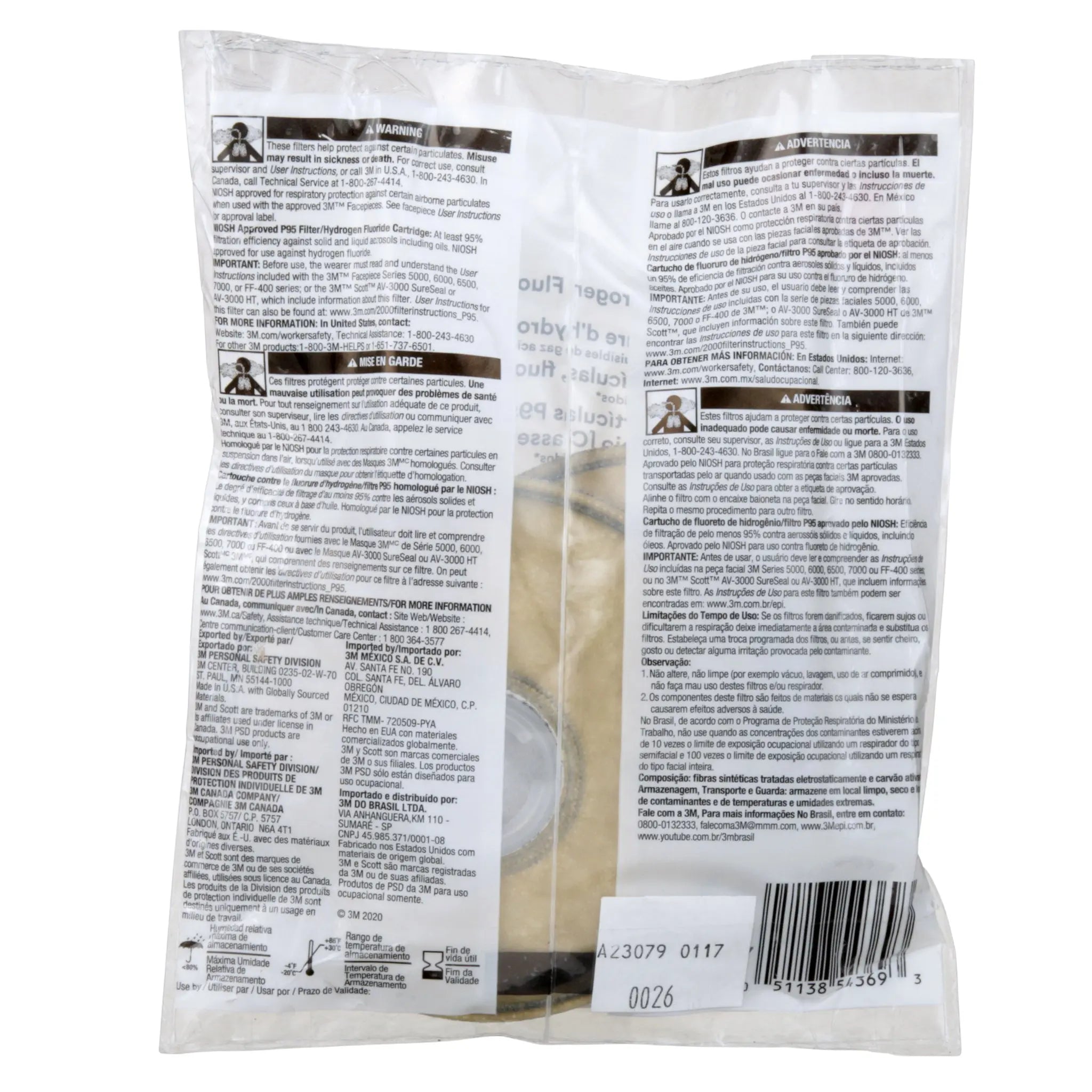 3M™ Particulate Cartridge 2076HF, Hydrogen Fluoride/P95, with Nuisance Level Acid Gas Relief, Back View