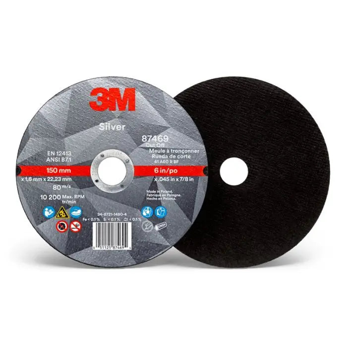 3M™ Silver Cut-Off Wheel, 87469, T1, 6 in x .045 in x 7/8 in, 25 per inner 50 per case
