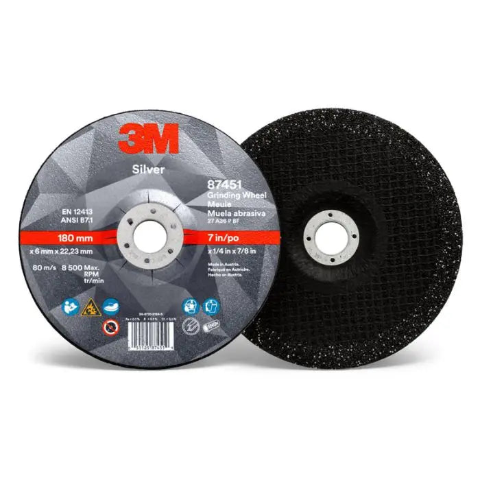 3M™ Silver Depressed Center Grinding Wheel, 87450, T27, 6 in x 1/4 in x 7/8 in, 10 per inner, 20 per case