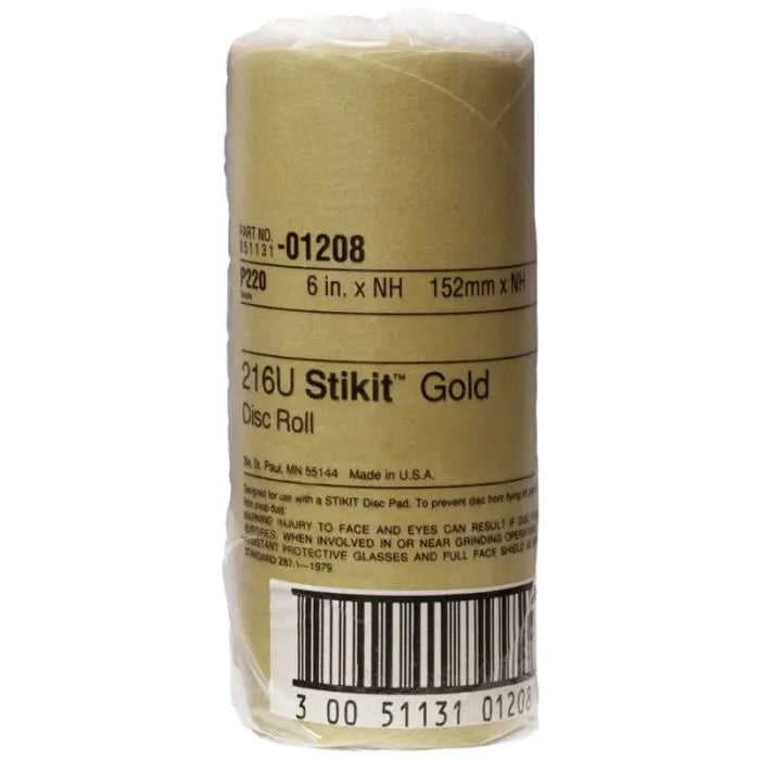 3M™ Stikit™ Gold Disc Roll, 01208, 6 in, P220, 75 discs per roll, 12 rolls per case