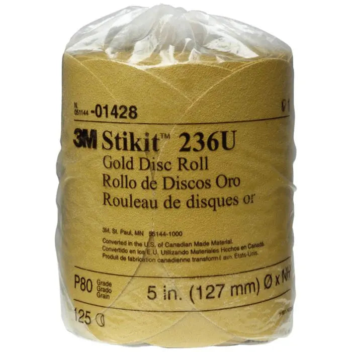 3M™ Stikit™ Gold Disc Roll, 01428, 5 in, P80A, 125 discs per roll, 10 rolls per case