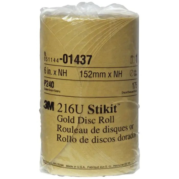 3M™ Stikit™ Gold Disc Roll, 01437, 6 in, P240, 175 discs per roll, 6 rolls per case