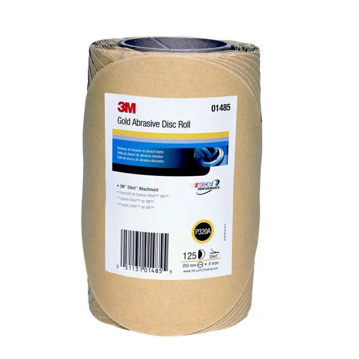 3M™ Stikit™ Gold Disc Roll, 01485, 8 in, P320, 125 discs per roll, 4 rolls per case