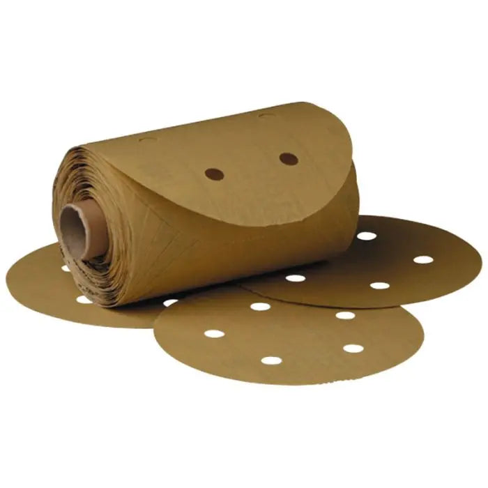 3M™ Stikit™ Gold Paper Disc Roll 216U, 5 in x NH 5 Holes P220 A-weight, D/F, Die 500FH, 175 discs per roll 6 rolls per case