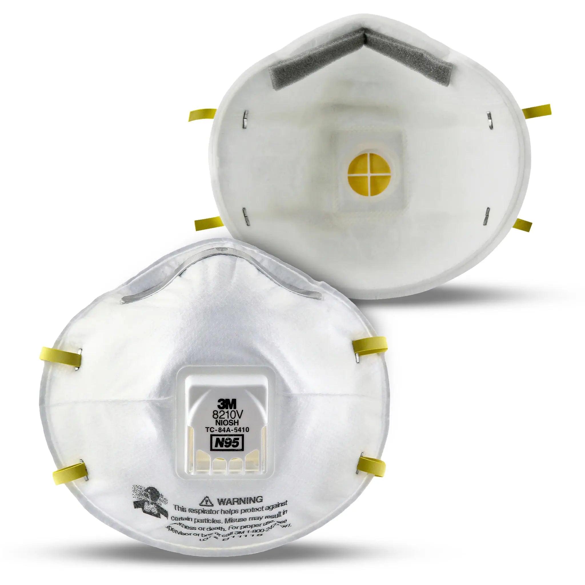 3M 8210V N95 Particulate Respirator, White, Standard, front and inside view