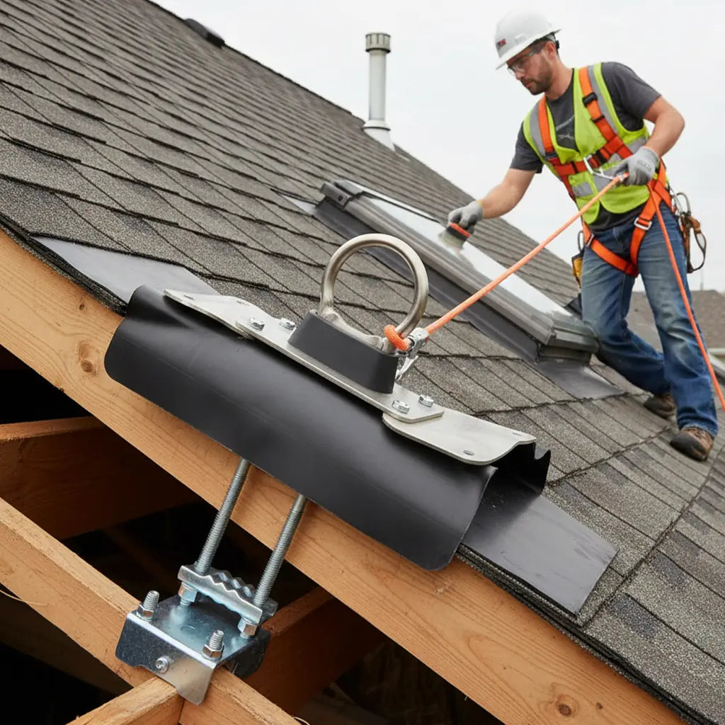 3M roof anchor connector installed on sloped roof