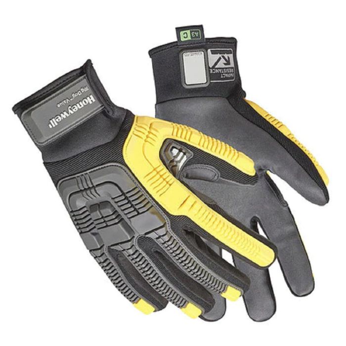 Honeywell Rig Dog Value 42-322BO Impact and Cut Resistant Gloves, Black with Yellow, Box of 12