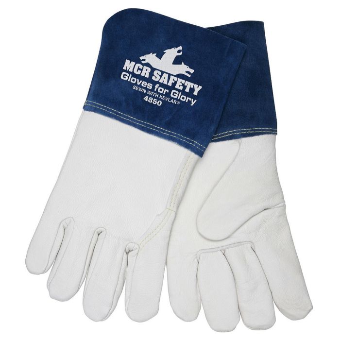 MCR Safety Gloves For Glory 4850 Premium Grain Goatskin Leather Welding Work Gloves, White, Box of 12 Pairs