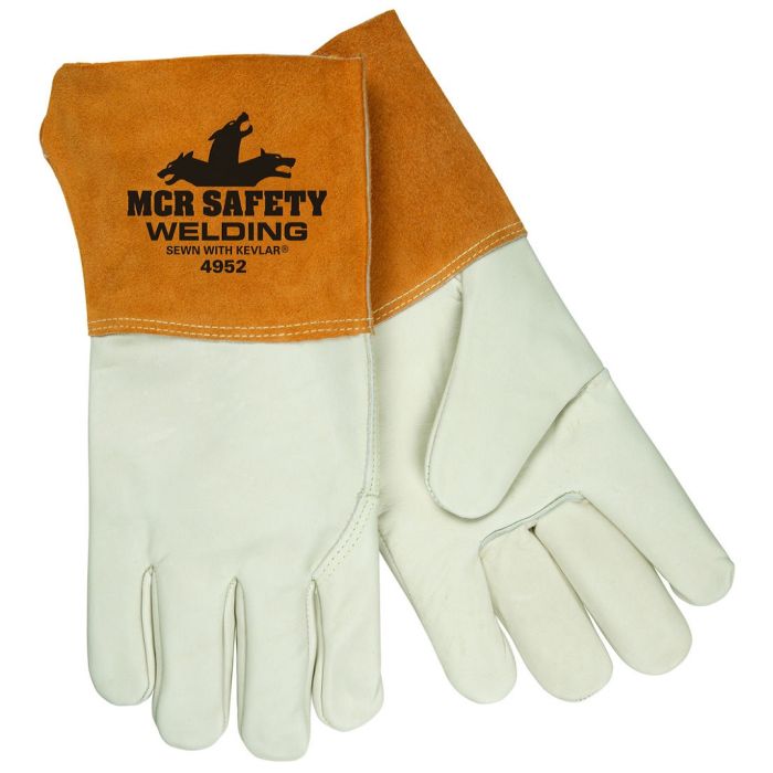 MCR Safety 4952 Select Grade Grain Cowhide, Wing Thumb Leather Welding Work Gloves, Beige, Box of 12 Pairs