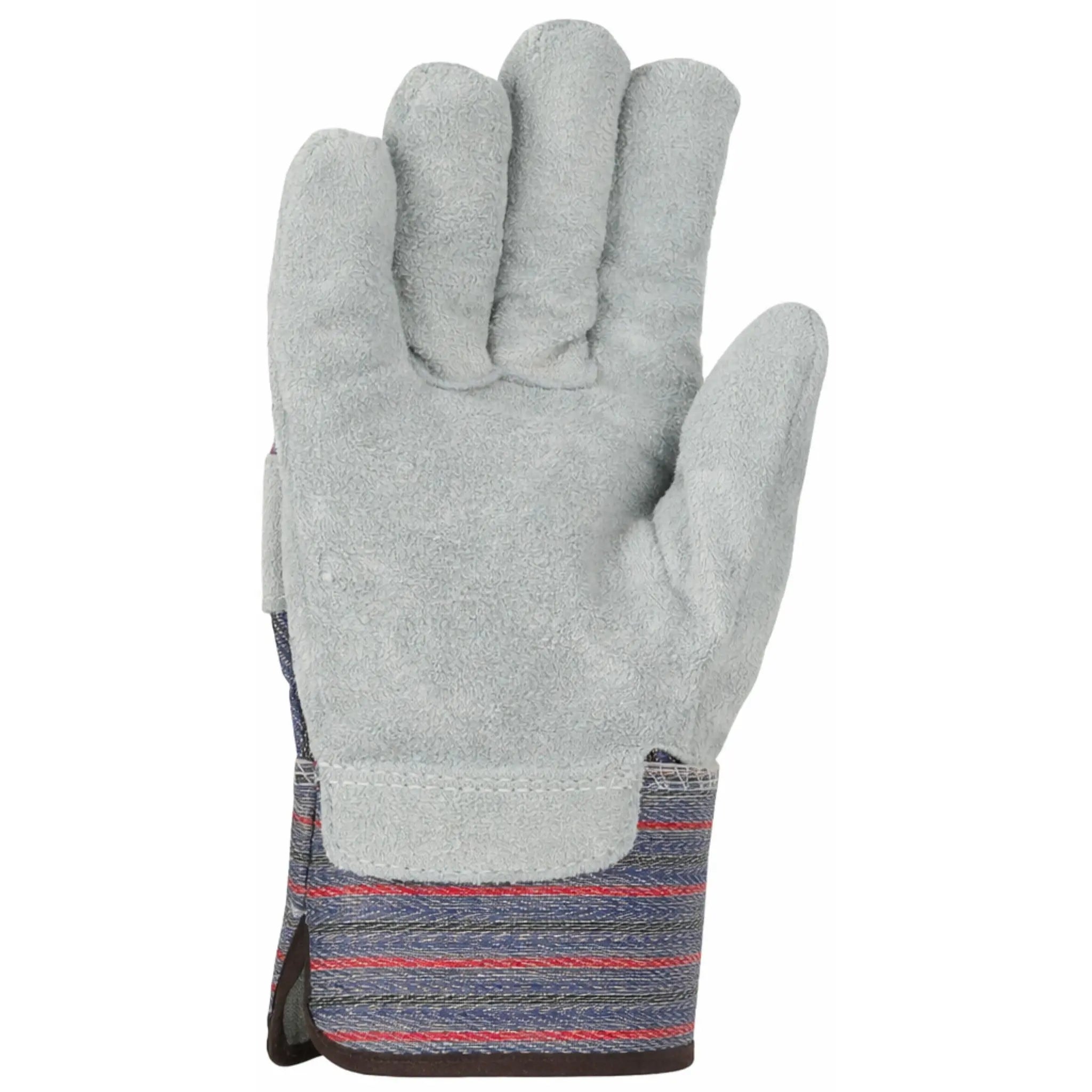 PIP 558 Economy Grade Split Cowhide Leather Palm Glove with Fabric Back and Rubberized Safety Cuff_Front_Image