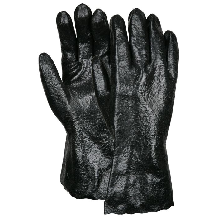 MCR Safety 6212R Soft Interlock Lining 12 Inch Single Dipped with Rough Black PVC Coated Work Gloves, Black, Large, Box of 12 Pairs