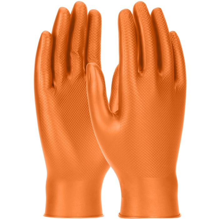 PIP Grippaz Skins 67-256-L Touchscreen Compatible 6 Mil Fish Scaled Grip  Ambidextrous Nitrile Glove, Orange, Large