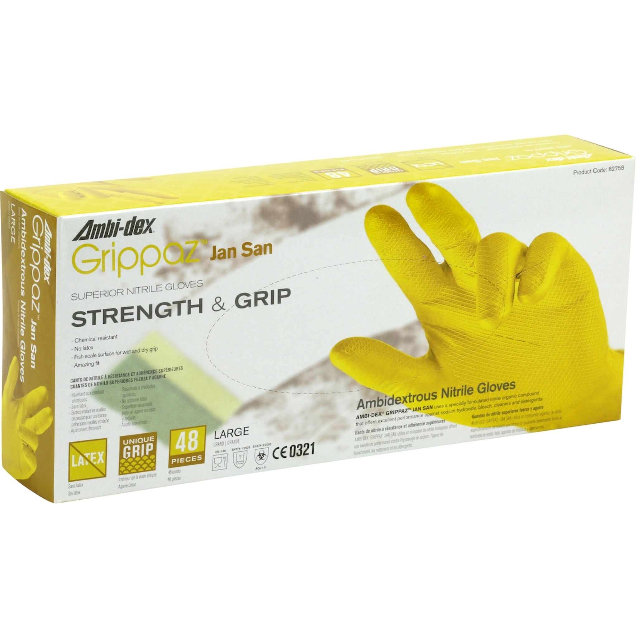 PIP Grippaz Jan San 67-306 6 Mil Extended Use Ambidextrous Nitrile Glove with Textured Fish Scale Grip_Box