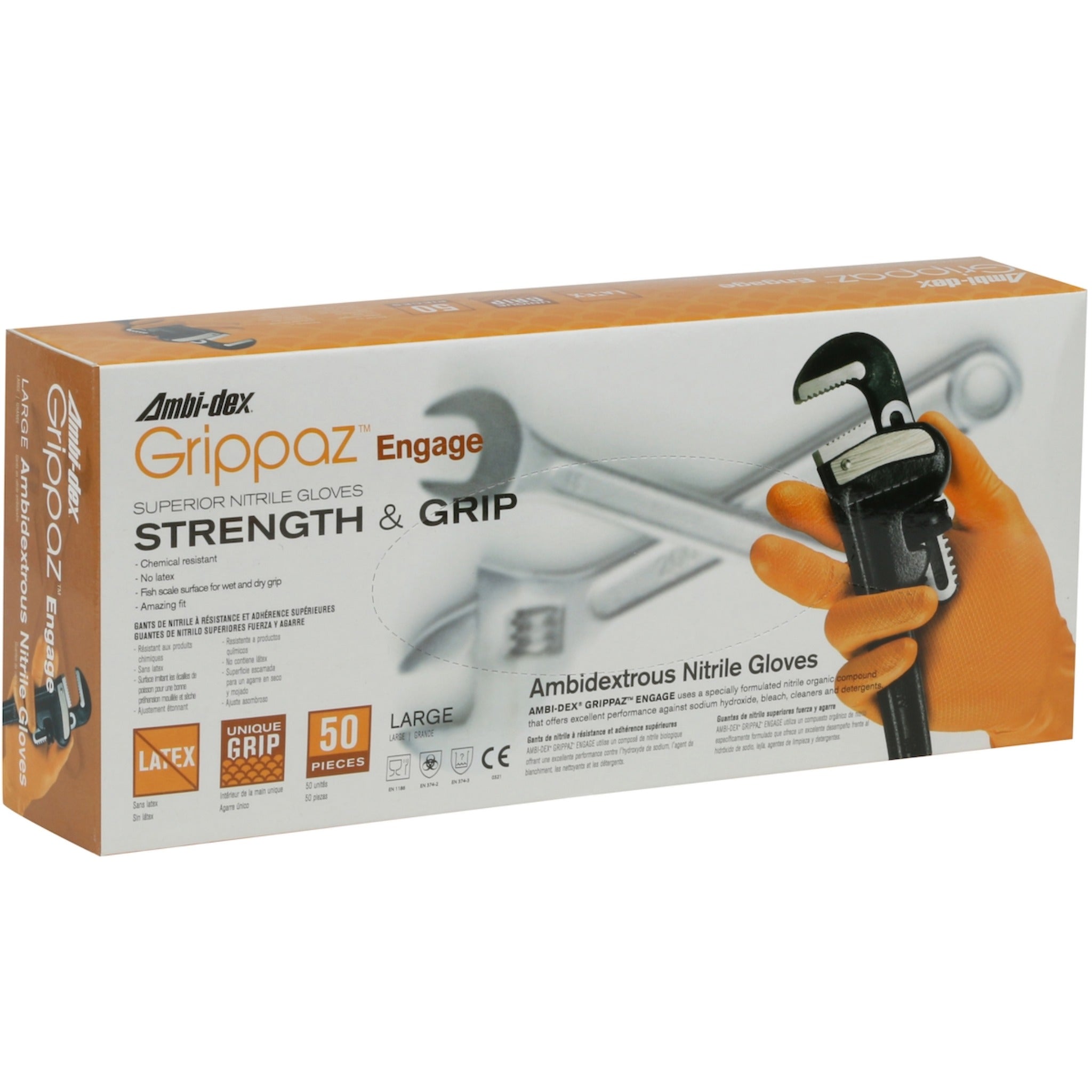 PIP Grippaz Engage 67-307 7 Mil Extended Use Ambidextrous Nitrile Glove with Textured Fish Scale Grip_Box
