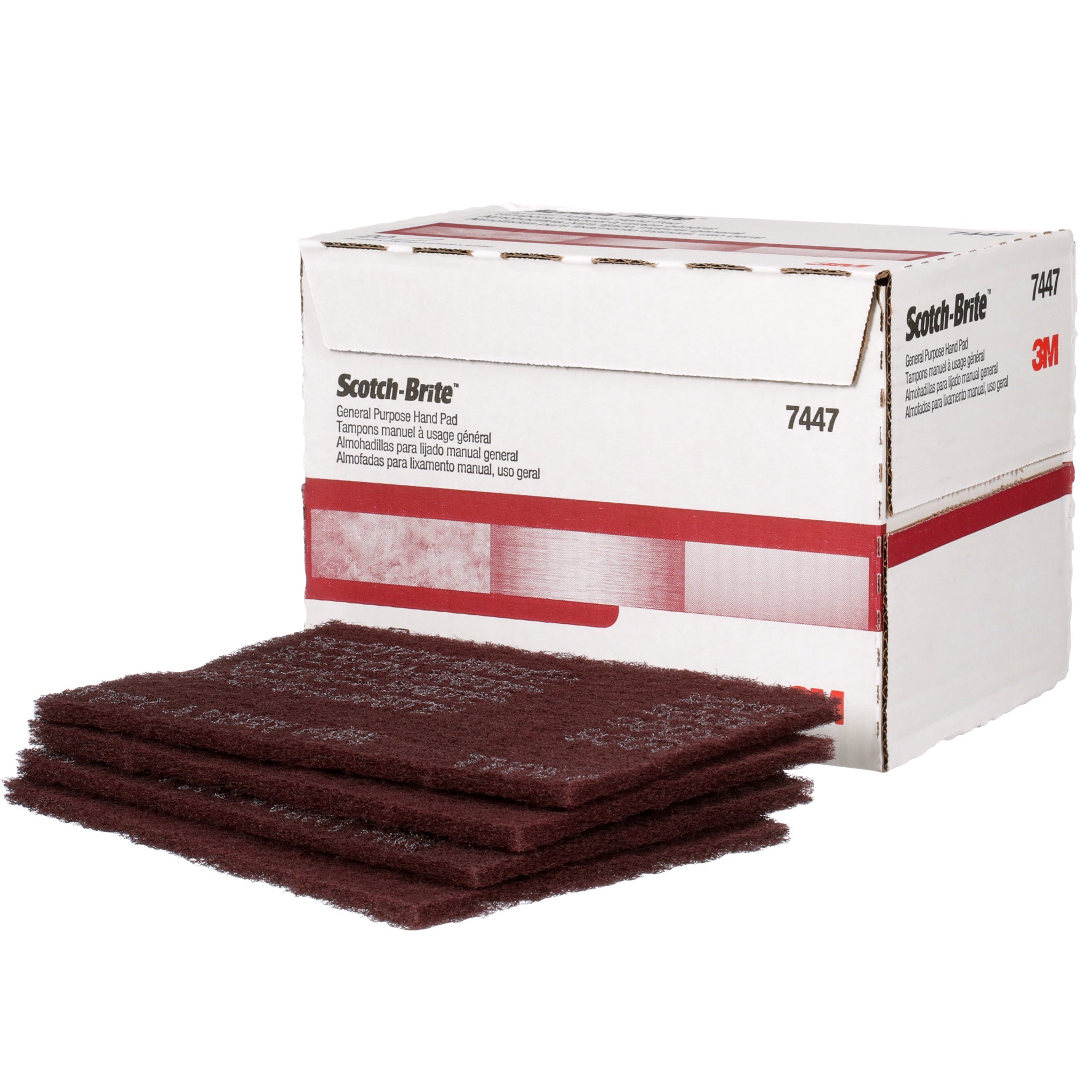 3M Scotch-Brite 7000000728/7447 Hand Pad , HP-HP, Aluminum Oxide Very Fine, Maroon, 6 in x 9 in, Mixed - Center