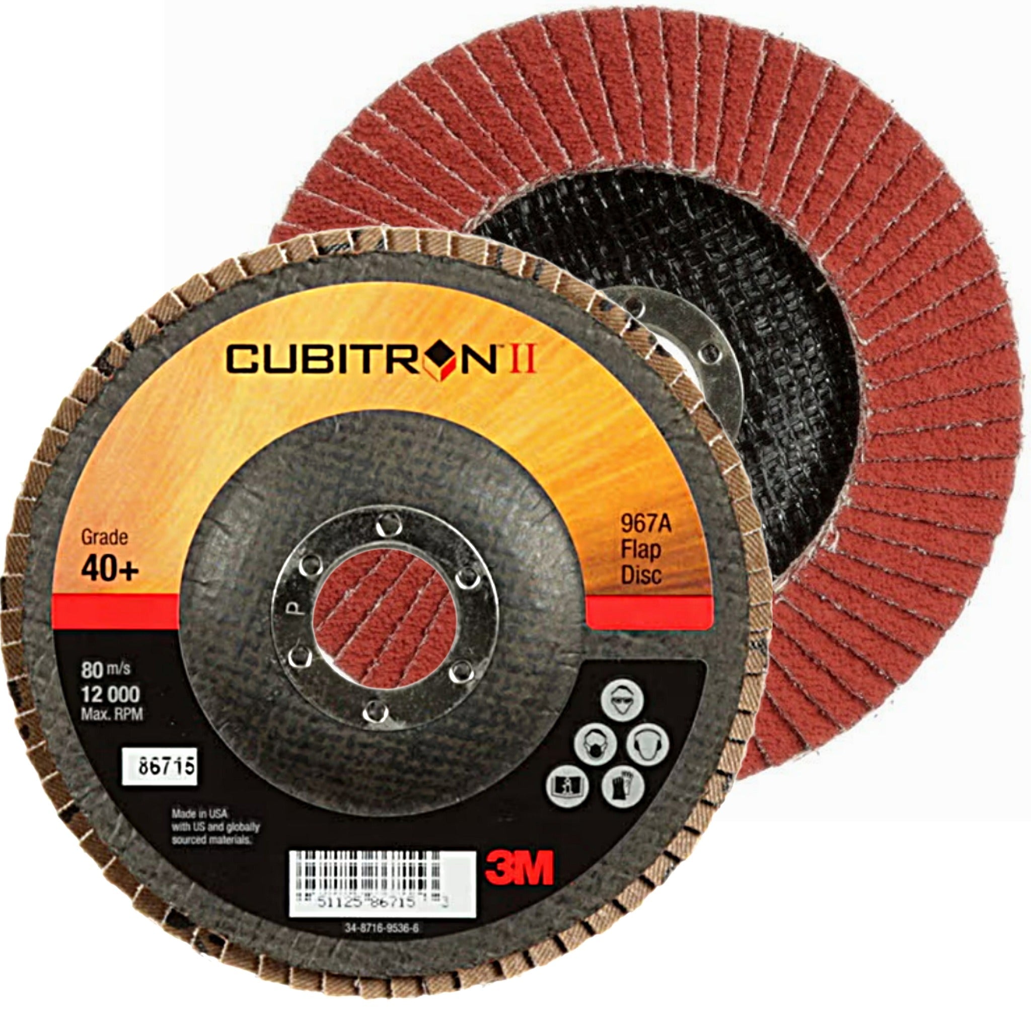 3M Cubitron II 7000148181/967A Flap Disc, 40+, T27, 4-1/2 in x 7/8 in