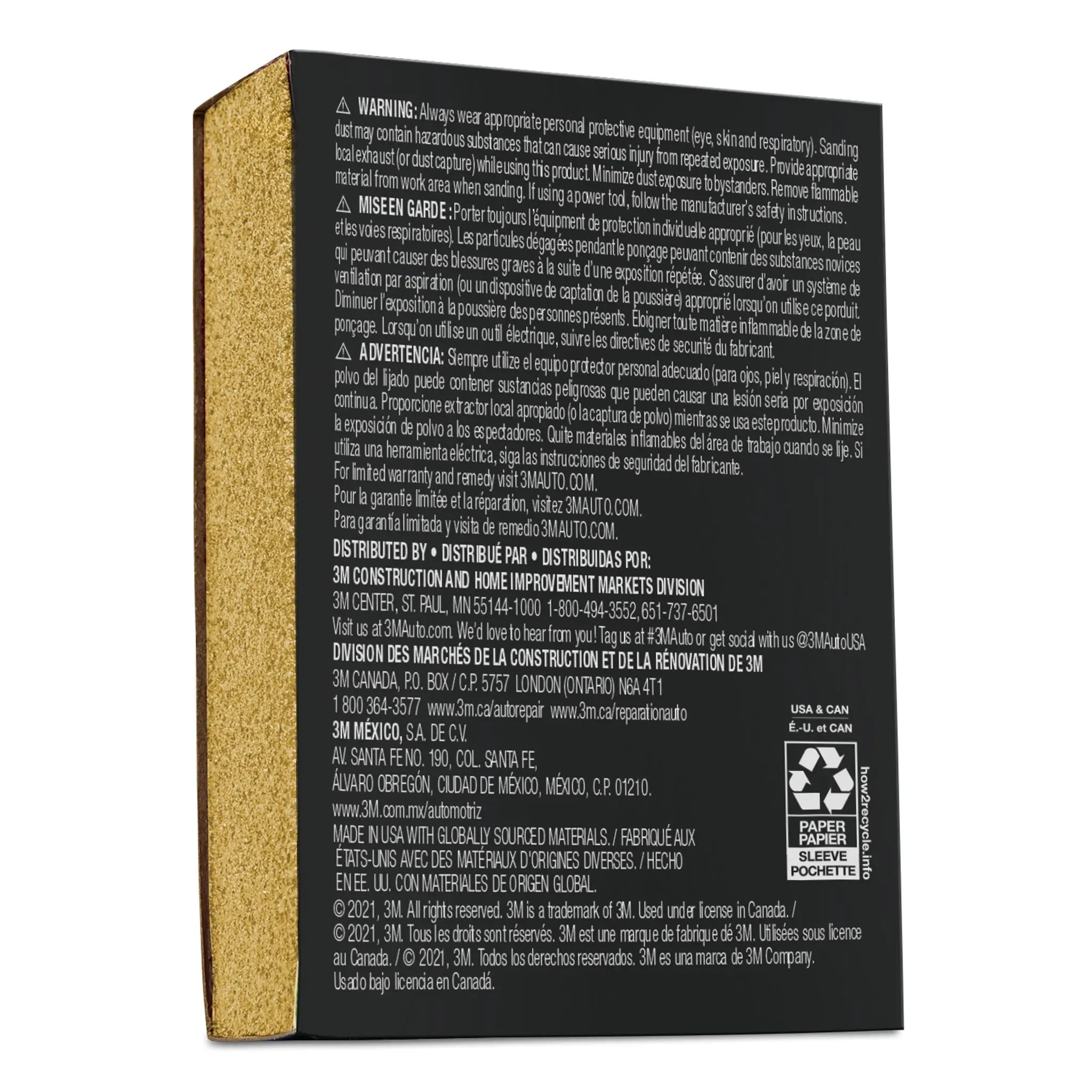 3M 7010328055/03069 Performance Sanding Sponge, 1 inch x 2-5/8 inch, 100 Grit, Back