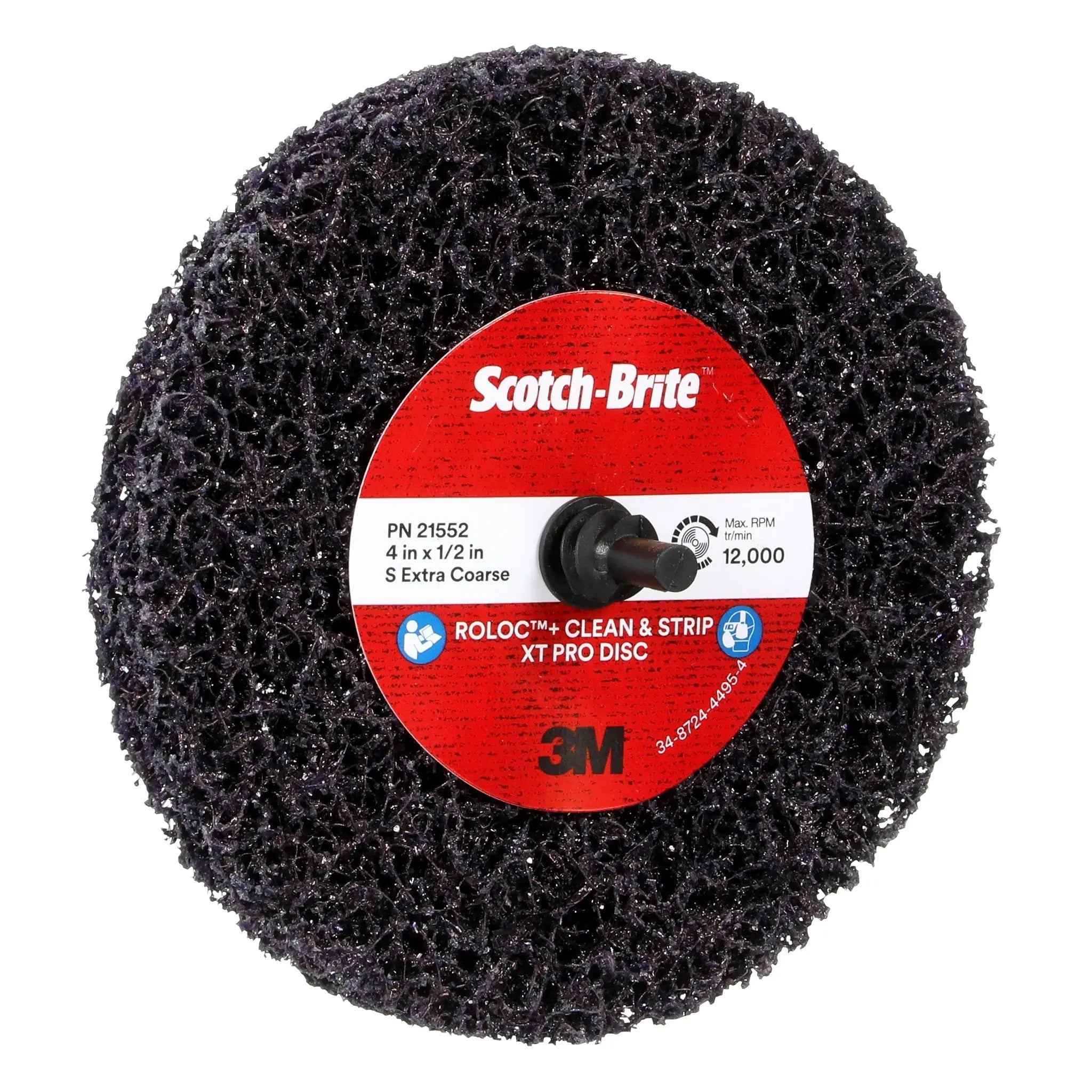 3M Scotch-Brite 7100173794 Roloc+ Clean and Strip XT Pro Disc, Extra Coarse Silicon Carbide, XO-ZR+, TR+, Purple, 4 in x 1/2 in, Case of 10