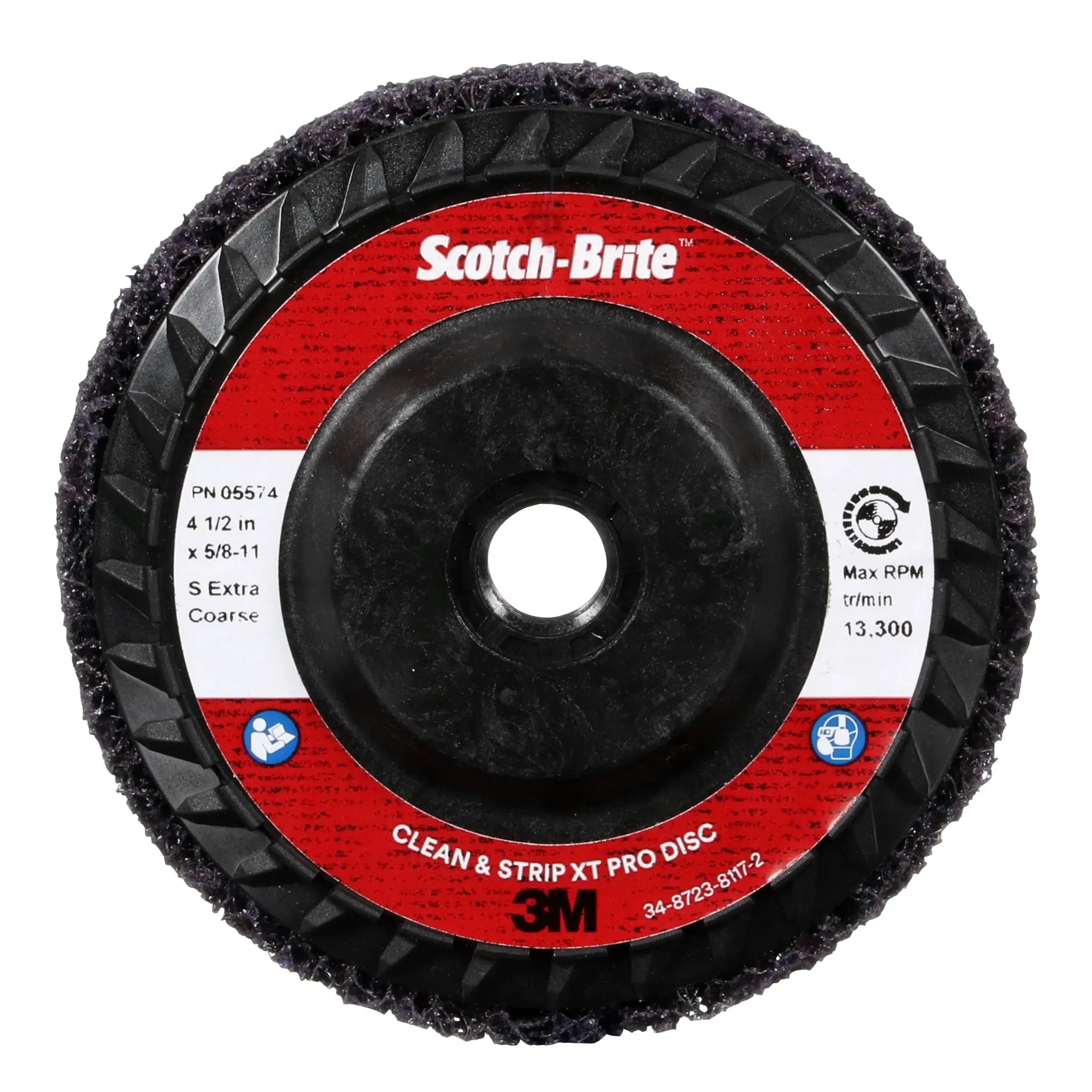 3M Scotch-Brite 7100175252/7466 Clean and Strip XT Pro Disc, XO-DC, Silicon Carbide Extra Coarse, 4-1/2 in x 5/8"-11, Type 27, Back