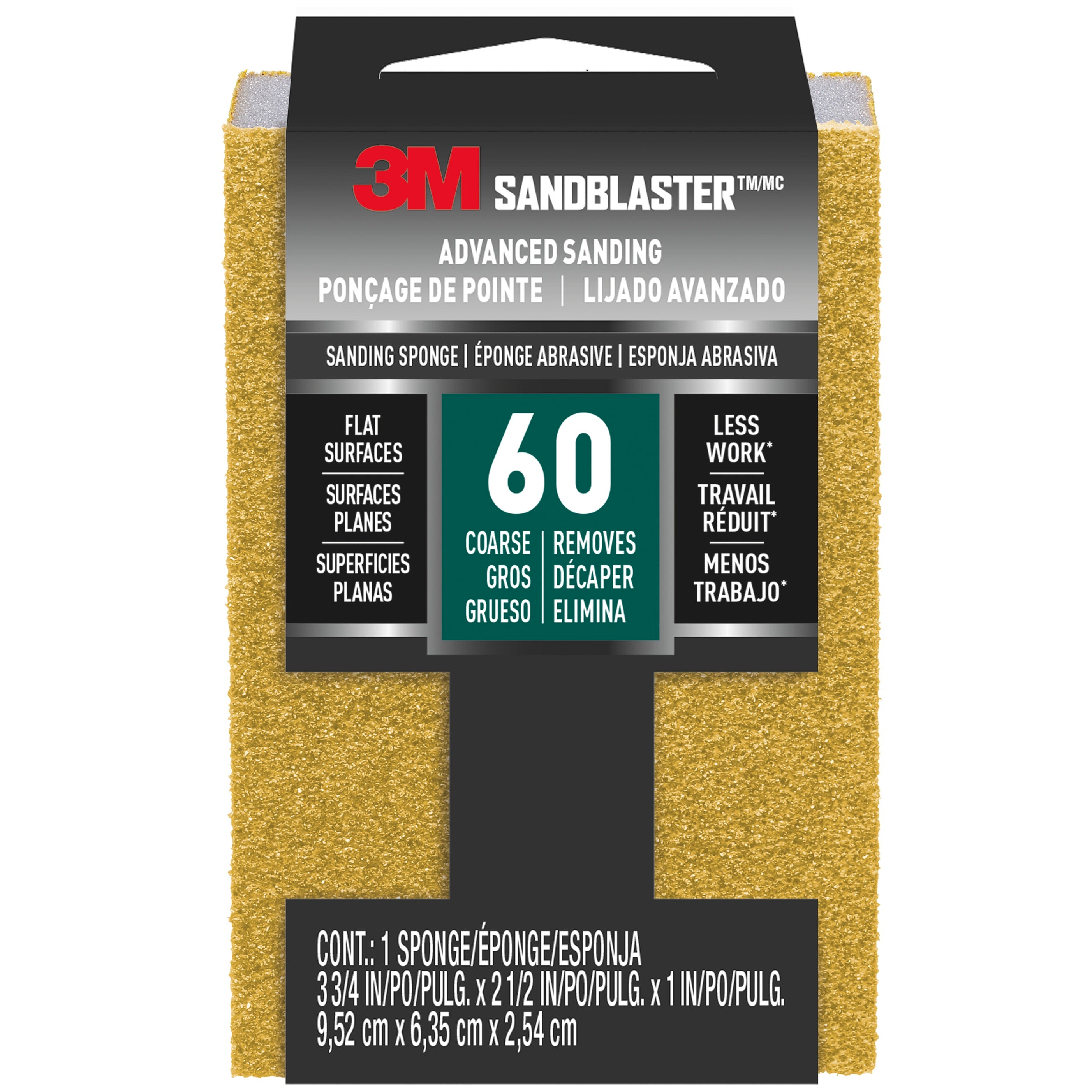 3M SandBlaster 7100268068/20909-60 Advanced Sanding Sanding Sponge, 60 grit, 3 3/4 in x 2 1/2 x 1 in, Main Image