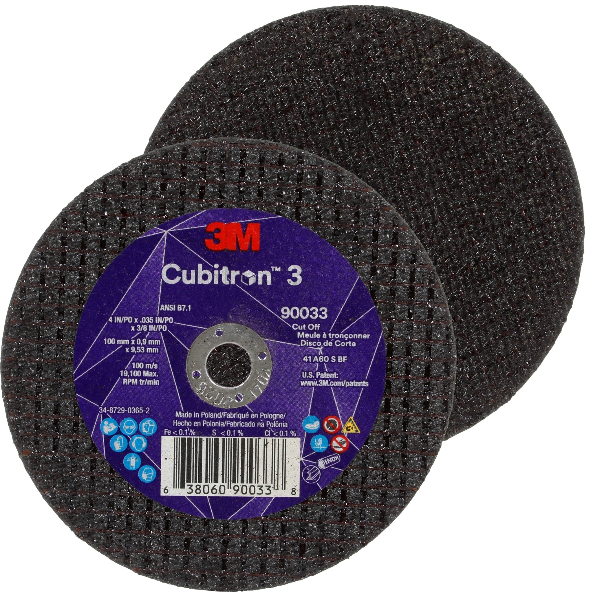 3M Cubitron 3 7100303857/90033 Cut-Off Wheel, 60+, T1, 4 in x 0.035 in x 3/8 in, Main Image