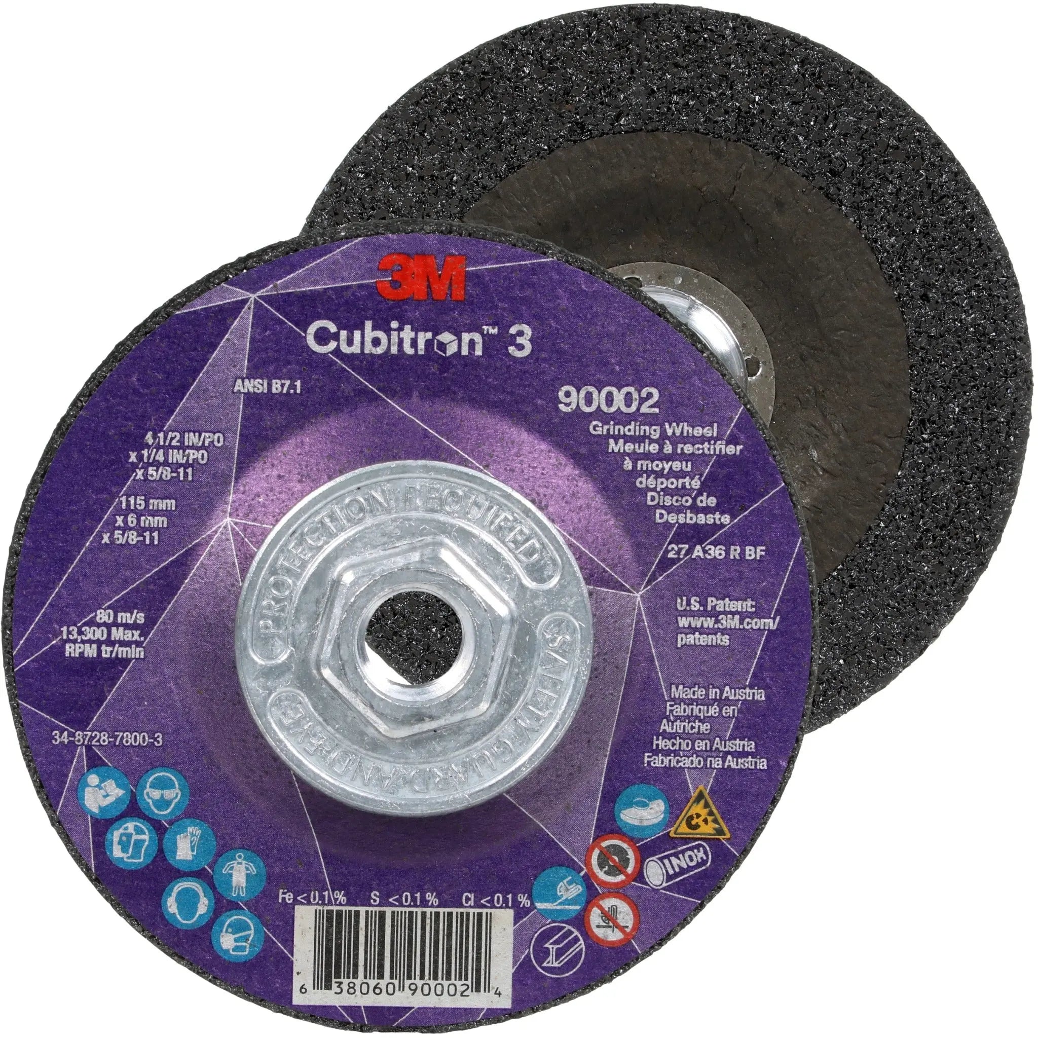 3M Cubitron 3 7100312968/90002 Depressed Center Grinding Wheel, 36+, T27, 4-1/2 in x 1/4 in x 5/8-11, Main Image