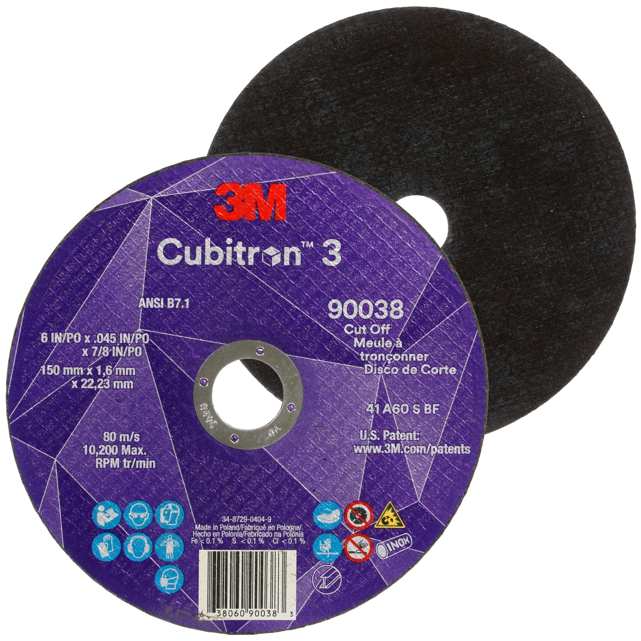 3M Cubitron 3 7100313190/90038 Cut-Off Wheel, 60+, T1, 6 in x 0.045 in x 7/8 in, Main Image